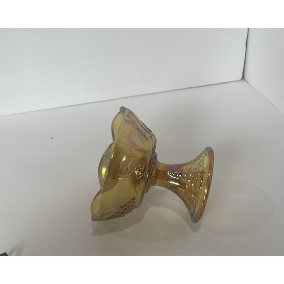 GiGi Core Indianna Candle Holder Marigold CarnivalGlass Grape Pattern VTG - Picture 3 of 3